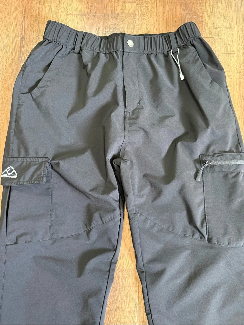 OUTDOORSPORTS Unisex Adult Black Cargo Pants L Regular Nylon Elastic Waist
